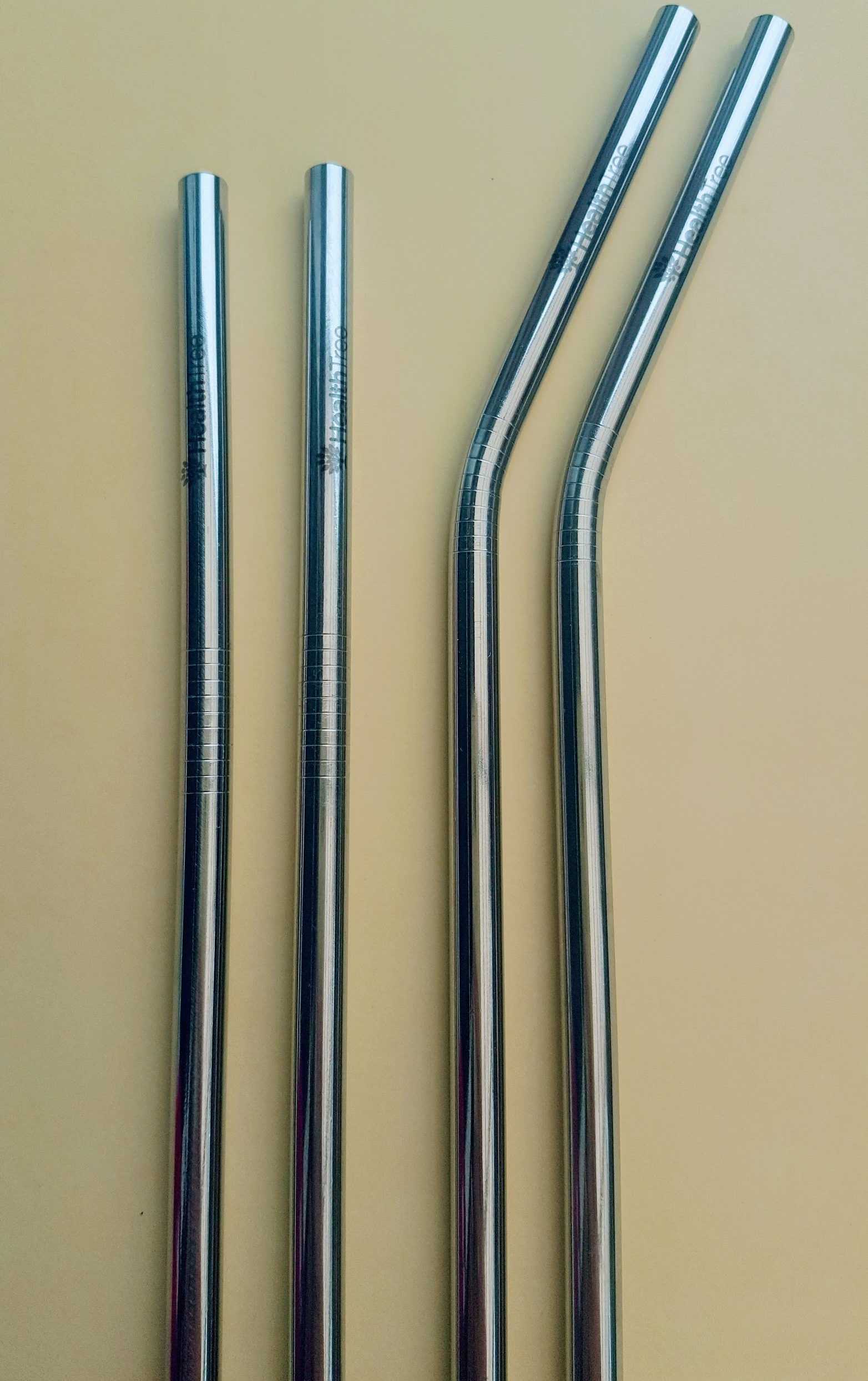 HEALTHTREE Silver Stainless Steel Reusable Straws 4 Pack + Cleaning Brush