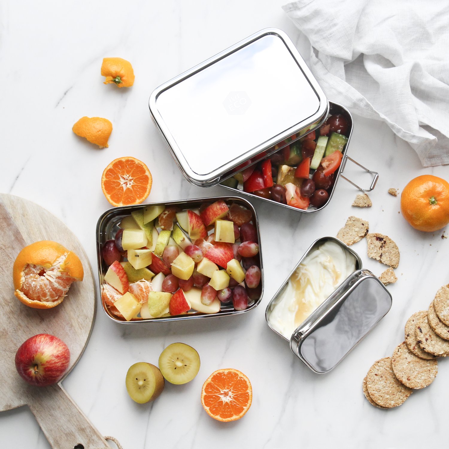 EVER ECO Stainless Steel XL Stackable Bento 2 Tier + Mini Snack Container for 1900ml