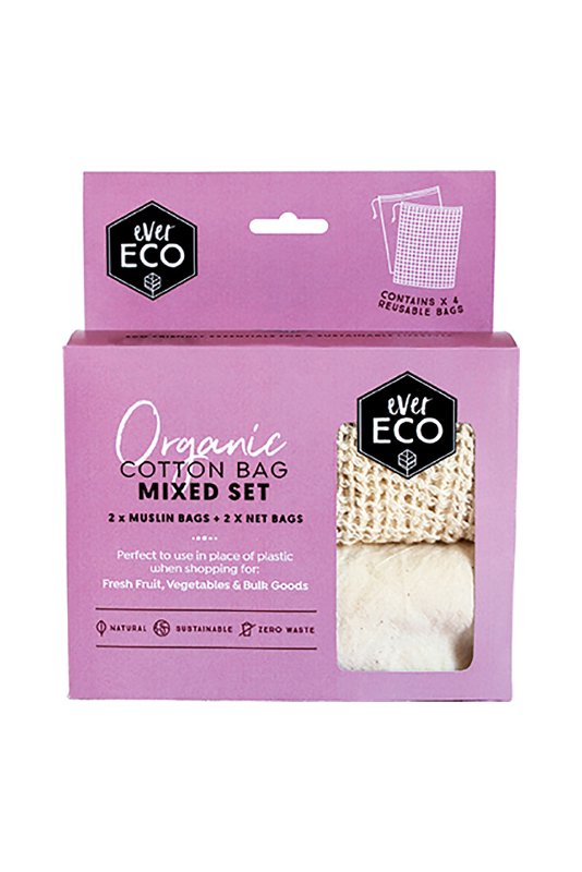 EVER ECO Organic Cotton Mixed Set Produce Bags 4 Pack