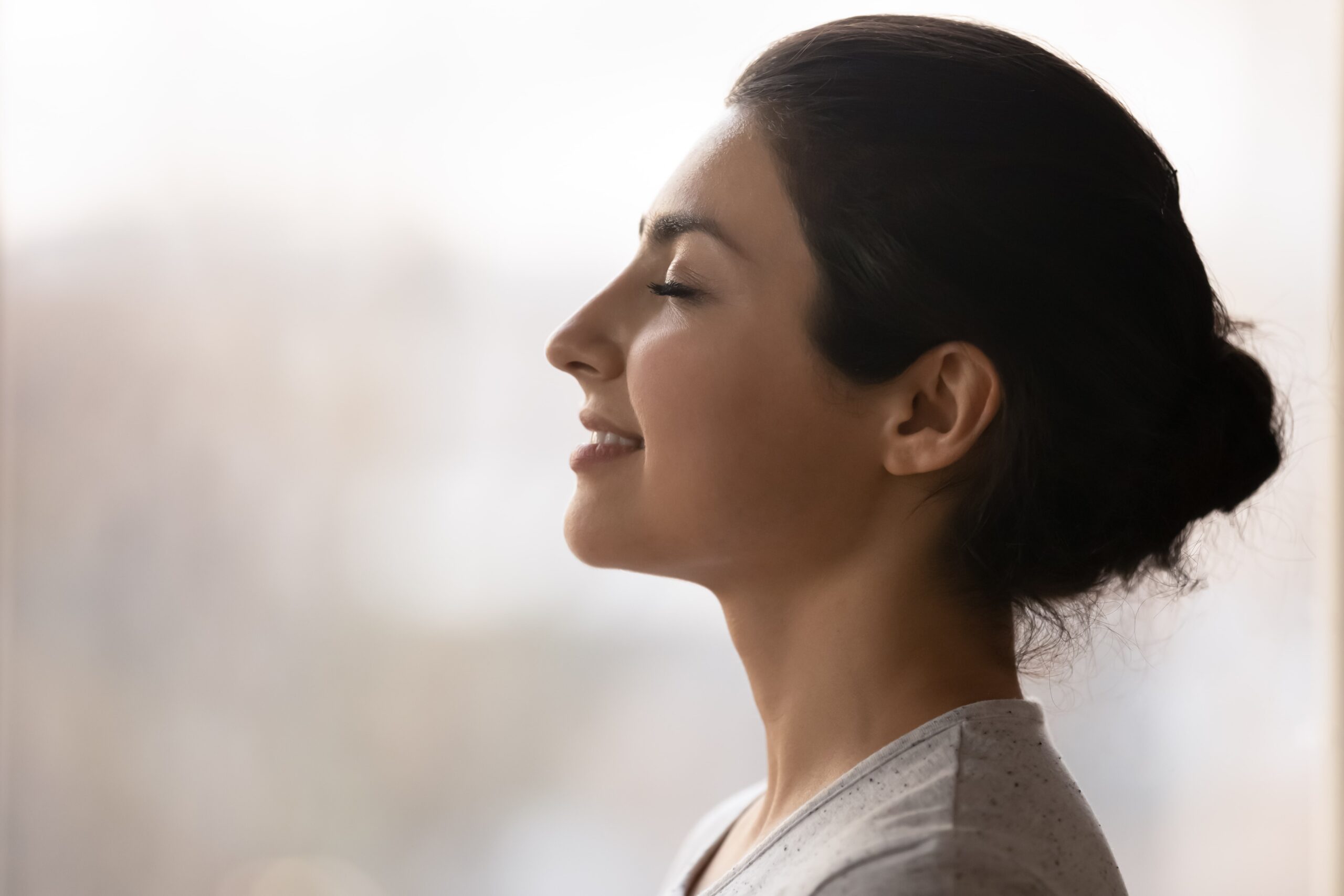 Yoga Nidra Meditation Side Profile Shot Happy and Serene
