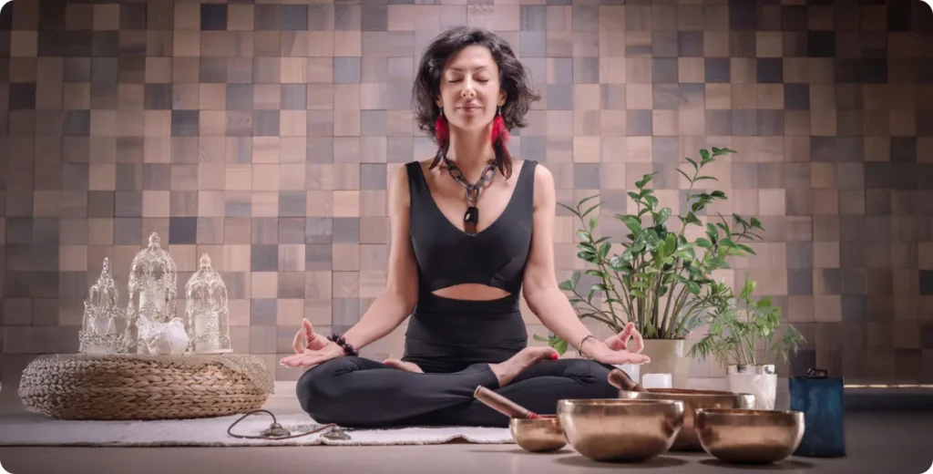 A woman practicing yogic lifestyle